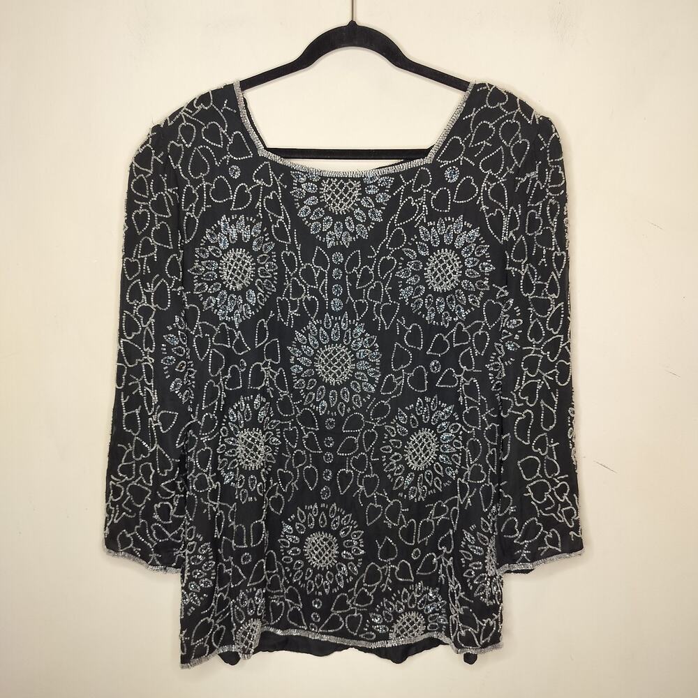 Jakelin Designs Silk‎ Beaded Top Hearts Floral Dressy Formal